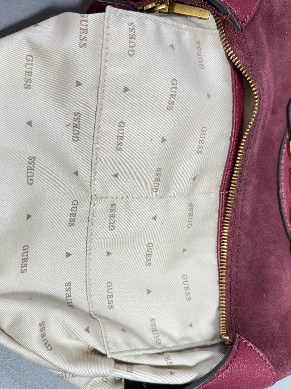 GUESS Malva Wine Suede and Leather Hobo Bag